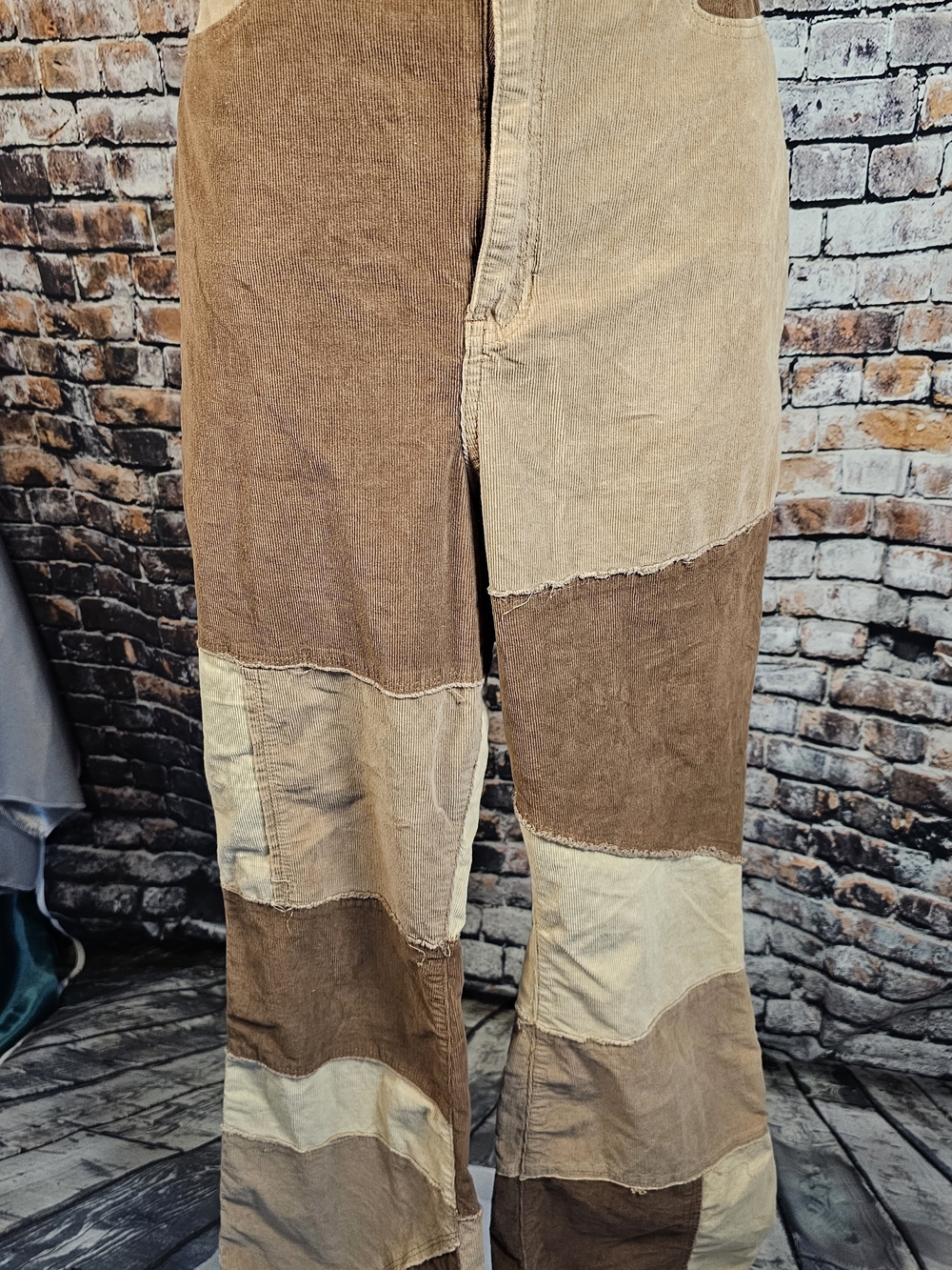 Social Tourist Patchwork Corduroy Pants Size 11R W30 Wide Leg Color Block Boho